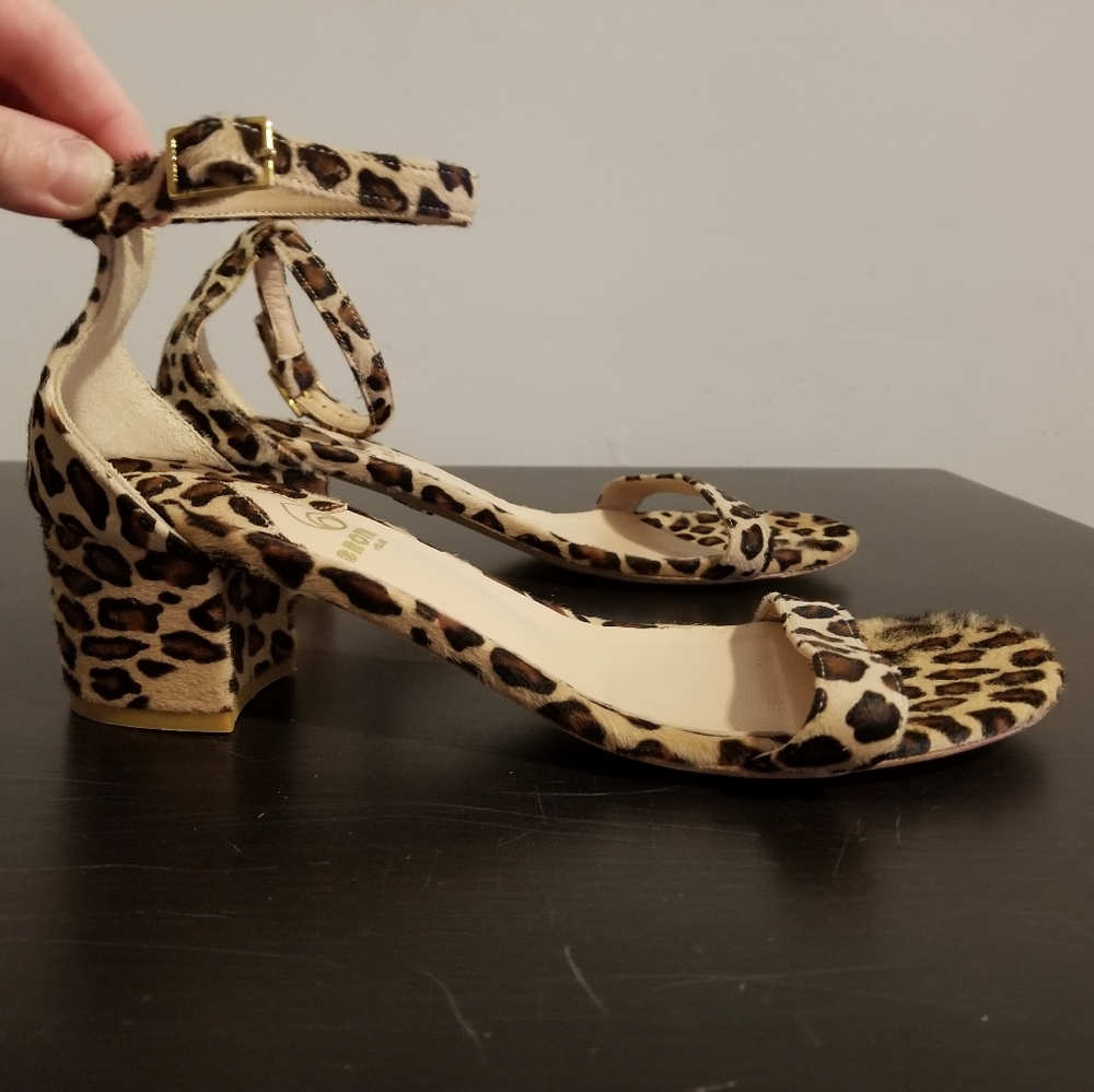 BROTHER VELLIES LEOPARD ANIMAL PRINT BLOCK HEELS SANDALS COW HAIR CHEETAH ANKLE